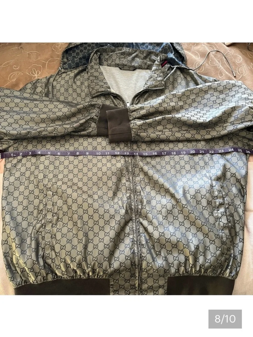 Gucci GG Supreme Monogram Bomber Jacket - Men’s XXL Tan Brown - Authentic